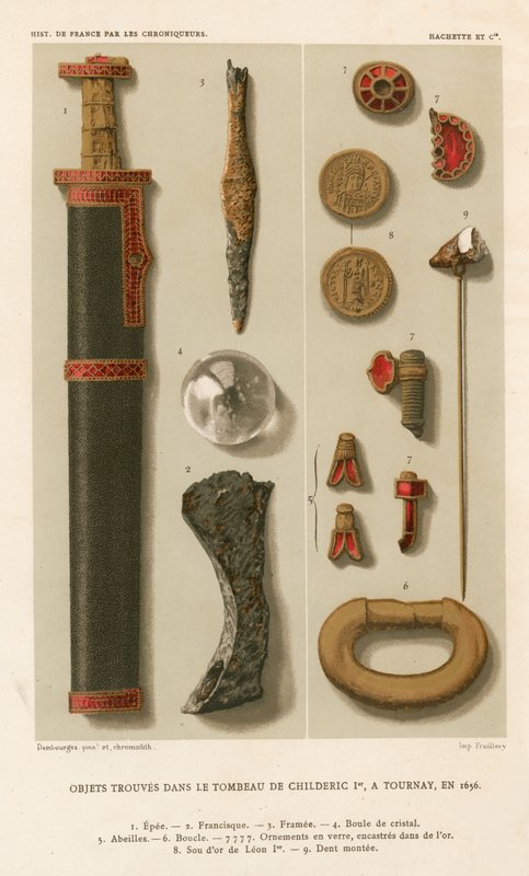 Childeric I. sírjában talált tárgyak Tournayban (lásd még: 161328, 172230 és 694817) alkotó: French School