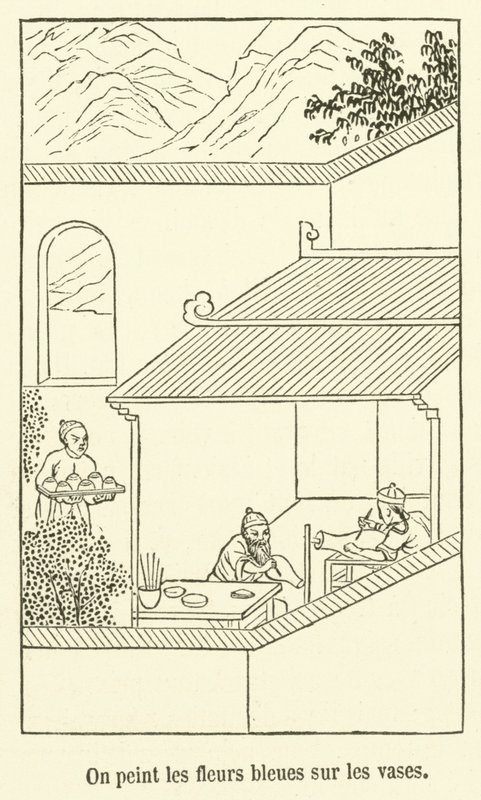 A vázákra festjük a kék virágokat (gravírozás) alkotó: French School