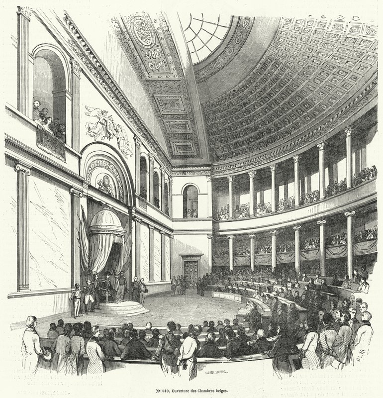 A képviselőház, a belga parlament alsóházának megnyitója (metszet) alkotó: French School