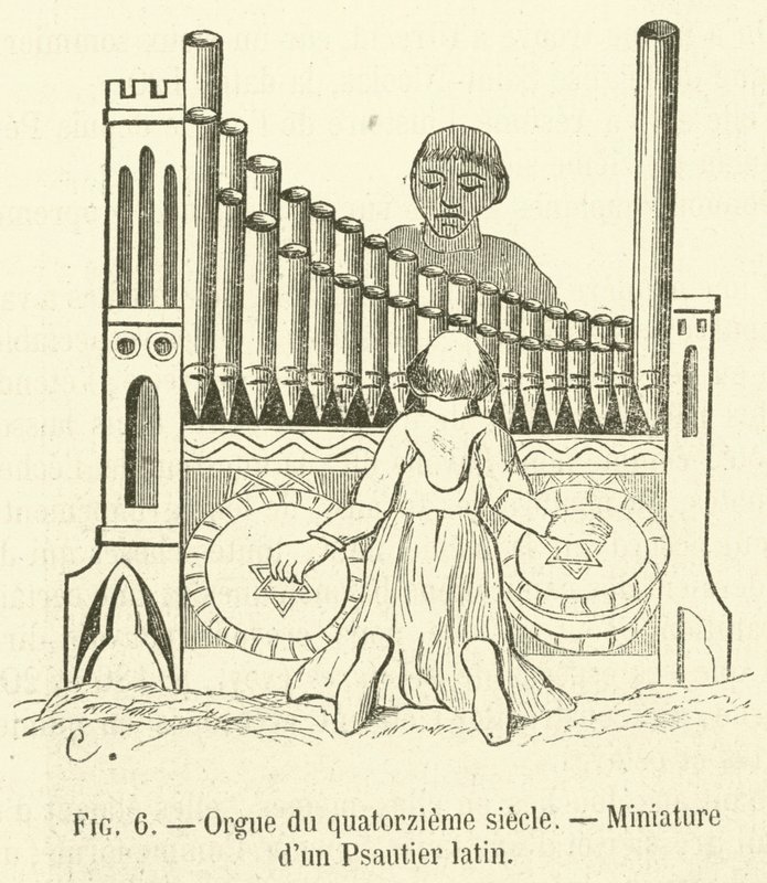 XIV. századi orgona, egy latin zsoltár miniatúrája (metszet) alkotó: French School