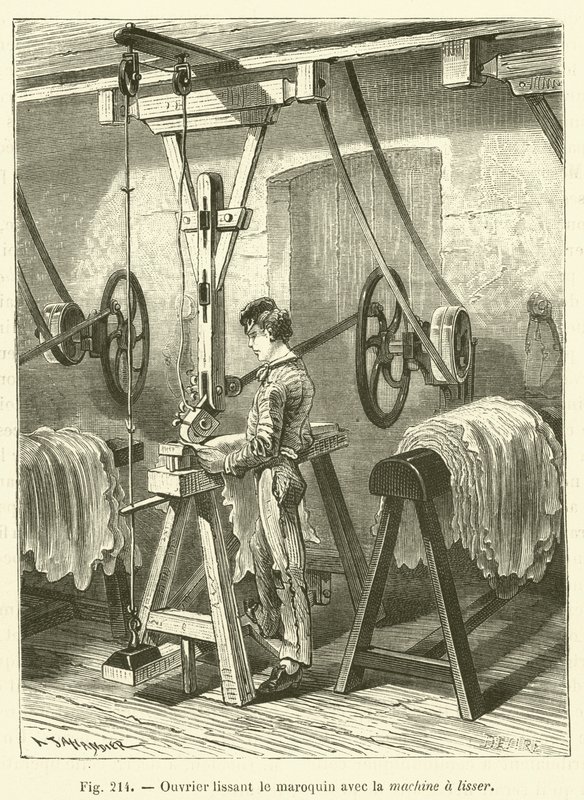 Munkás simítógéppel simítja Marokkót (gravírozás) alkotó: French School