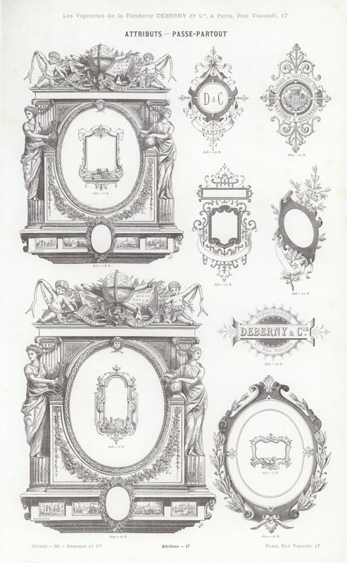 Oldal a tipográfiai matricákból (metszet) alkotó: French School