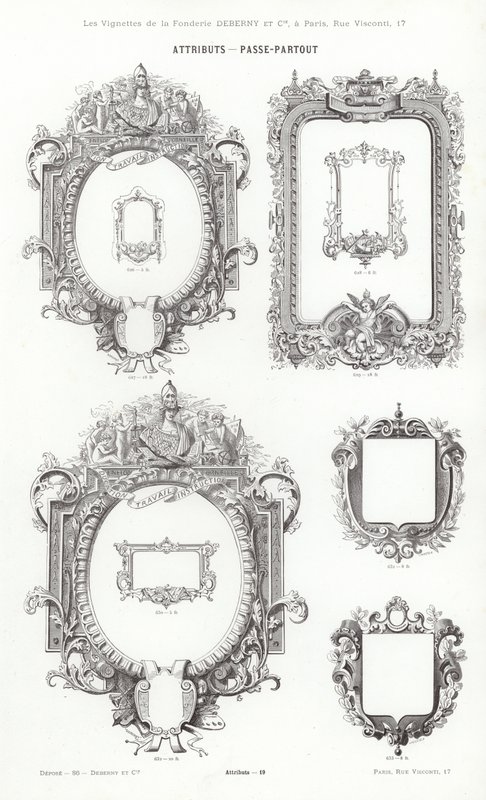 Oldal a tipográfiai matricákból (metszet) alkotó: French School
