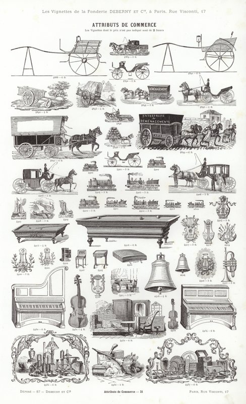 Oldal a tipográfiai matricákból (metszet) alkotó: French School