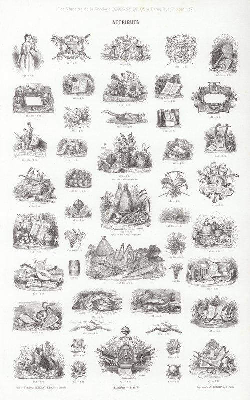 Oldal a tipográfiai matricákból (metszet) alkotó: French School