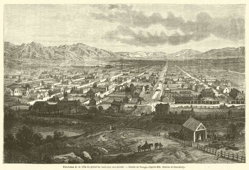 Panoráma a nagy Sale-tó városára (a szentek városa) (metszet) alkotó: French School