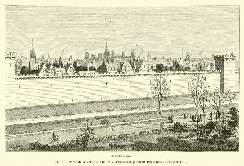V. Károly burkolatának része, jelenleg a Palais-Royal kertje, Lásd a VI. táblát alkotó: French School