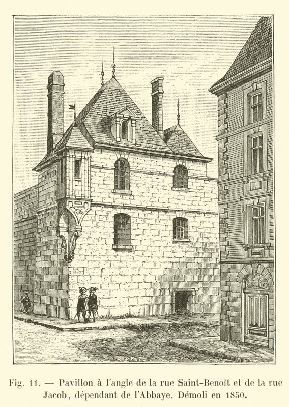 A rue Saint-Benoit és a rue Jacob sarkán lévő, az apátságtól függő pavilont 1850-ben lebontották alkotó: French School