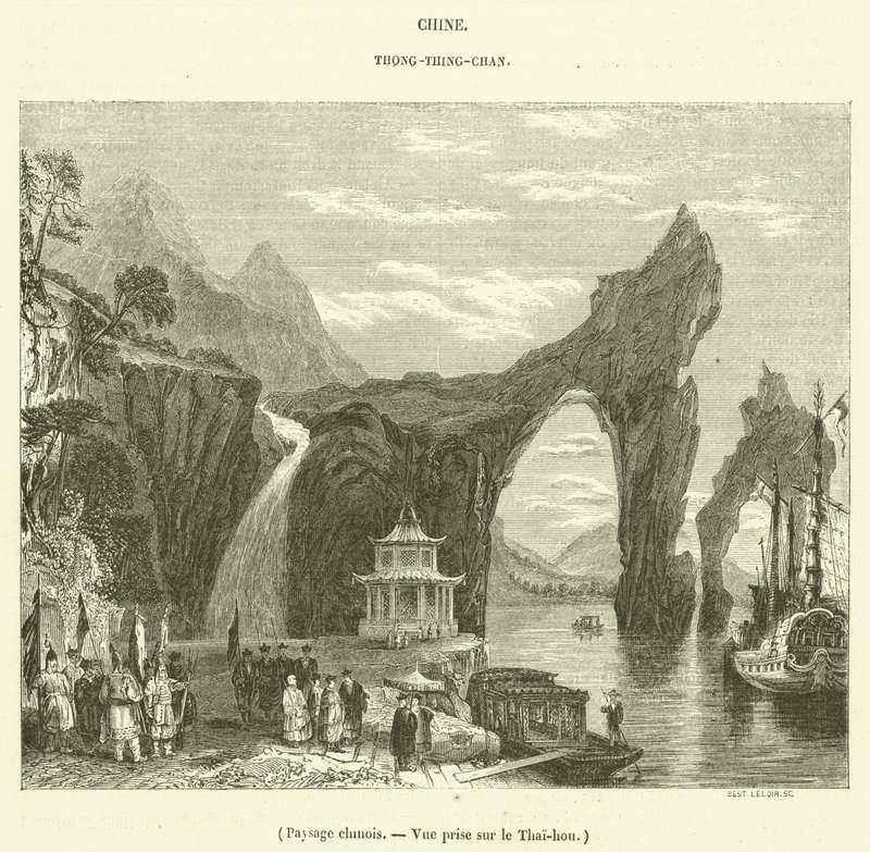 Kínai táj, kilátás a Thai-hou-ra (metszet) alkotó: French School