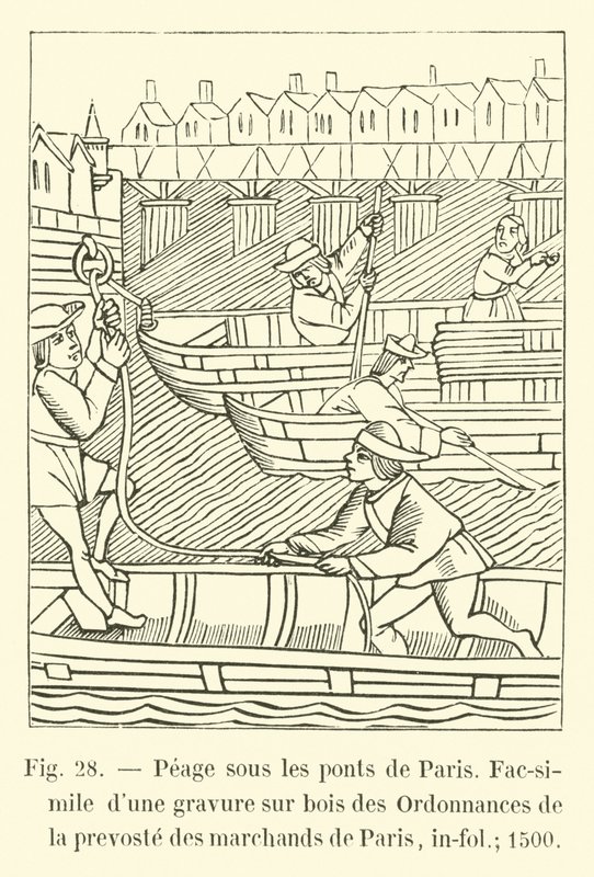 Peage sous les ponts de Paris, Fakszimile a párizsi kereskedők prevoste rendeleteinek fametszetéről, in-fol; 1500 alkotó: French School