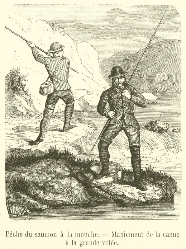 Lazaclégyes horgászat, botkezelés menet közben (gravírozás) alkotó: French School