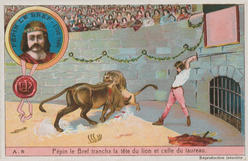 Pepin az alacsony (752-768) az oroszlán és a bika fejét támadja alkotó: French School