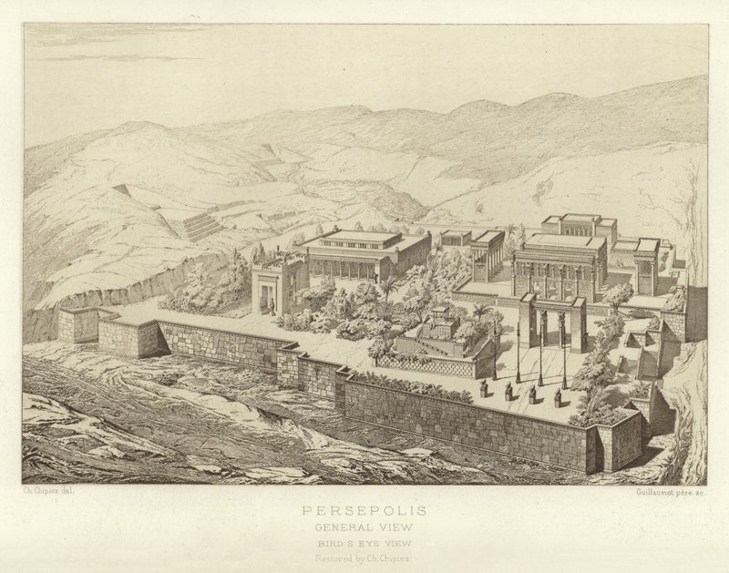 Persepolis, Általános nézet, Madártávlat, restaurálta Ch Chipiez alkotó: French School