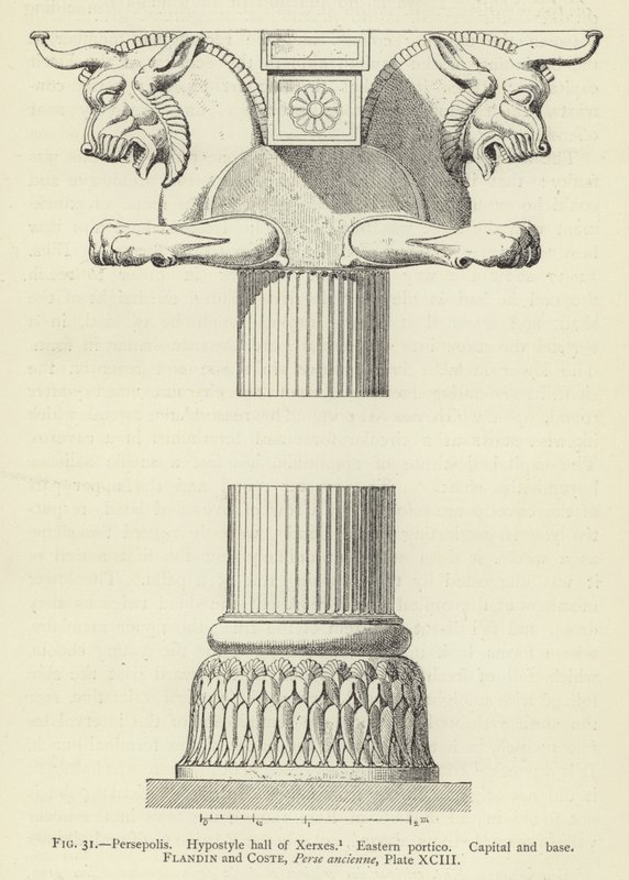Perszepolisz, Xerxész Hypostyle csarnoka, keleti portikusz, főváros és bázis alkotó: French School