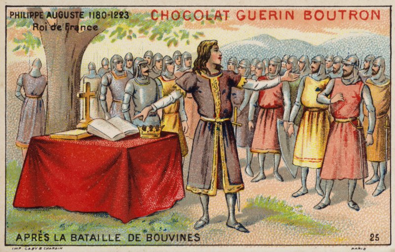 Philip Augustus, Franciaország királya a bouvines-i csata után (chromolitho) alkotó: French School