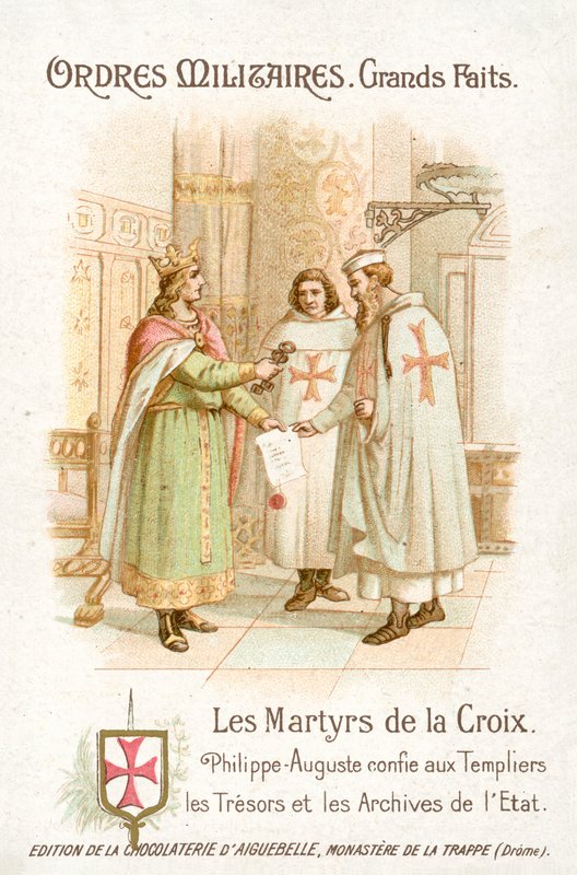 Philip Augustus a templomos lovagokat jutalmazza (chromolitho) alkotó: French School