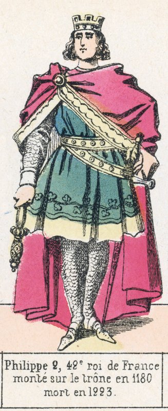 2. Fülöp, Franciaország 42. királya, 1180-ban lépett trónra, 1223-ban halt meg (színes metszet) alkotó: French School