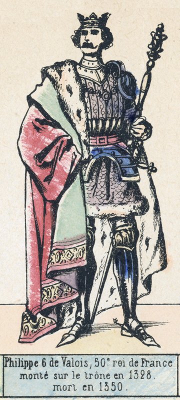 Philippe 6 de Valois, Franciaország 50. királya, 1328-ban lépett trónra, 1350-ben halt meg (színes metszet) alkotó: French School
