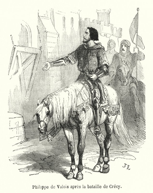 Philippe de Valois a crecy-i csata után (metszet) alkotó: French School
