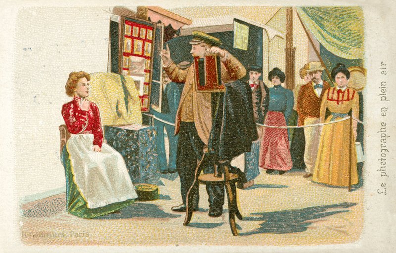 Szabadban dolgozó fotós (chromolitho) alkotó: French School