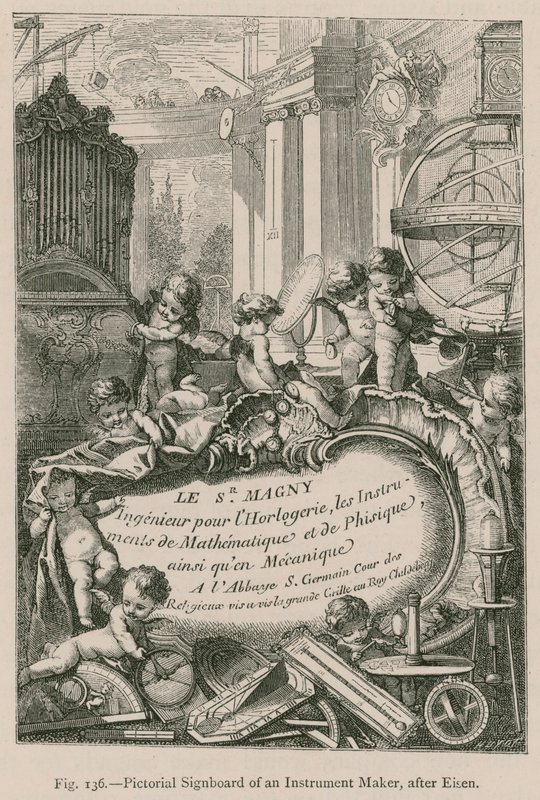 Hangszerkészítő képes jelzőtábla, Eisen nyomán alkotó: French School
