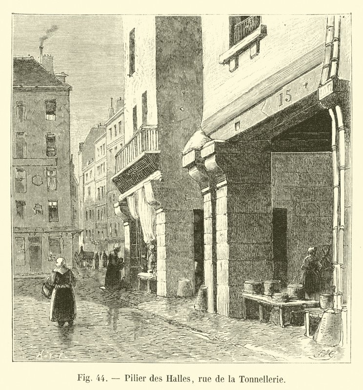 Les Halles oszlopa, rue de la Tonnellerie alkotó: French School