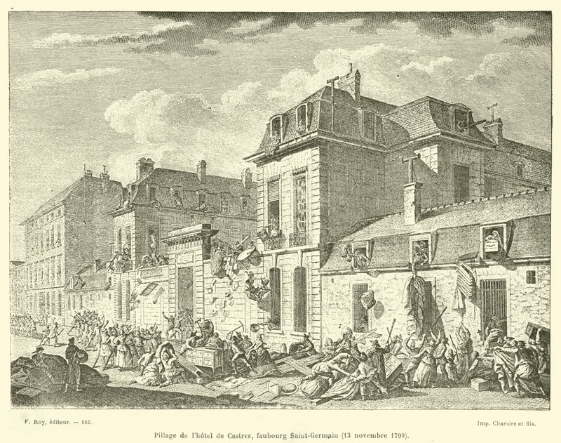 A Hotel de Castres kifosztása, Faubourg Saint-Germain, 1790. november 13. alkotó: French School