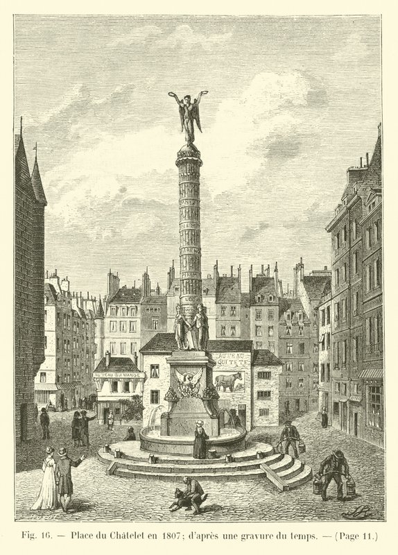 Place du Chatelet 1807-ben; egy korabeli metszetről alkotó: French School