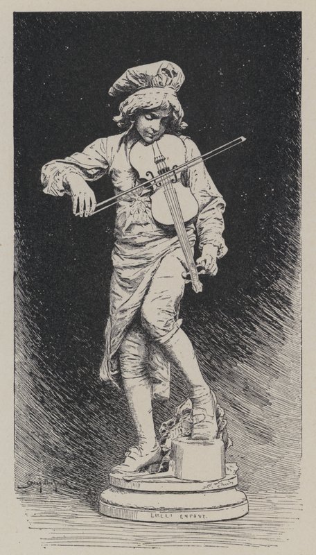 Adrien Gandez gipszszobra, amely Jean-Baptiste Lully olasz származású francia zeneszerzőt gyermekként ábrázolja (metszet) alkotó: French School