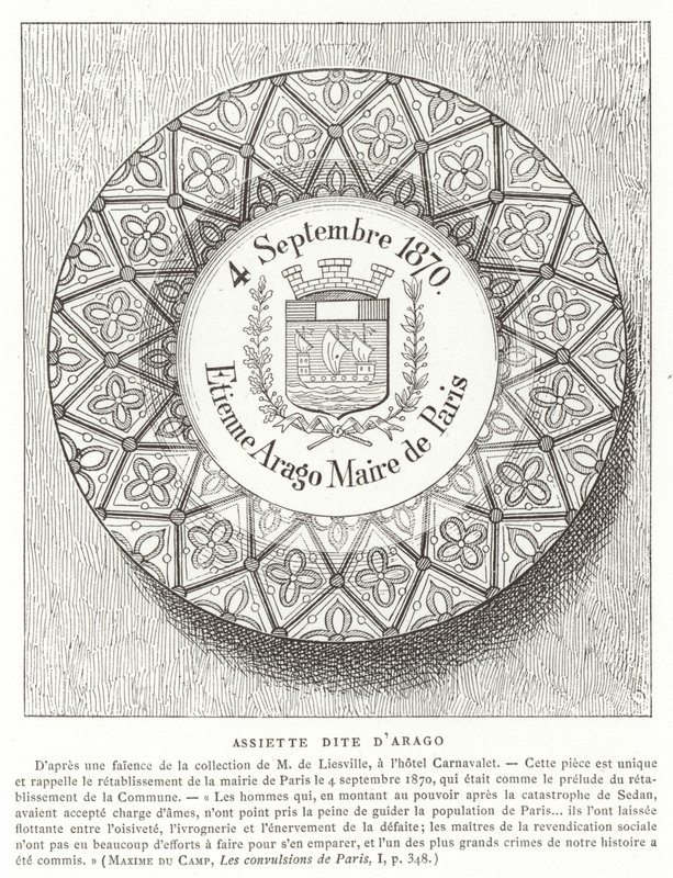 Tányér Etienne Arago, Párizs polgármestere nevével a francia-porosz háború alatt, 1870 alkotó: French School