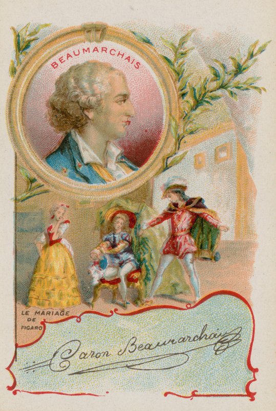 Pierre-Augustin Caron de Beaumarchais drámaíró egy jelenettel a Figaro házasságából alkotó: French School