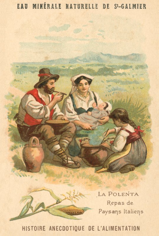 Polenta, olasz parasztok étele (chromolitho) alkotó: French School