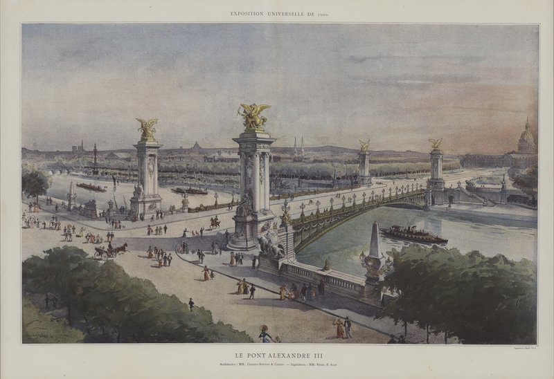Pont Alexandre III, Egyetemes Kiállítás 1900, Párizs (színes litó) alkotó: French School