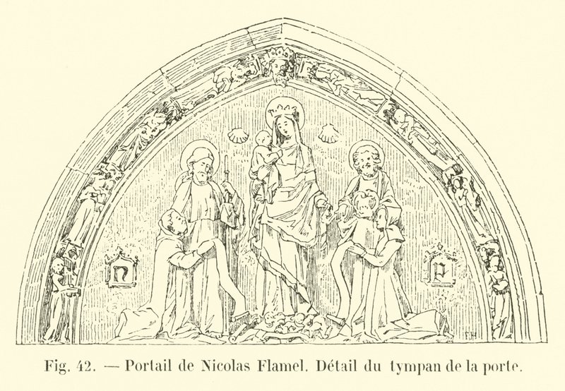 Nicolas Flamel portálja, Az ajtó timpanonjának részlete alkotó: French School