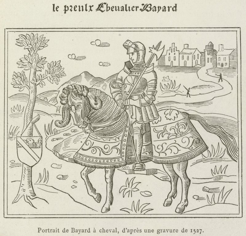 Bayard portréja lóháton (metszet) alkotó: French School