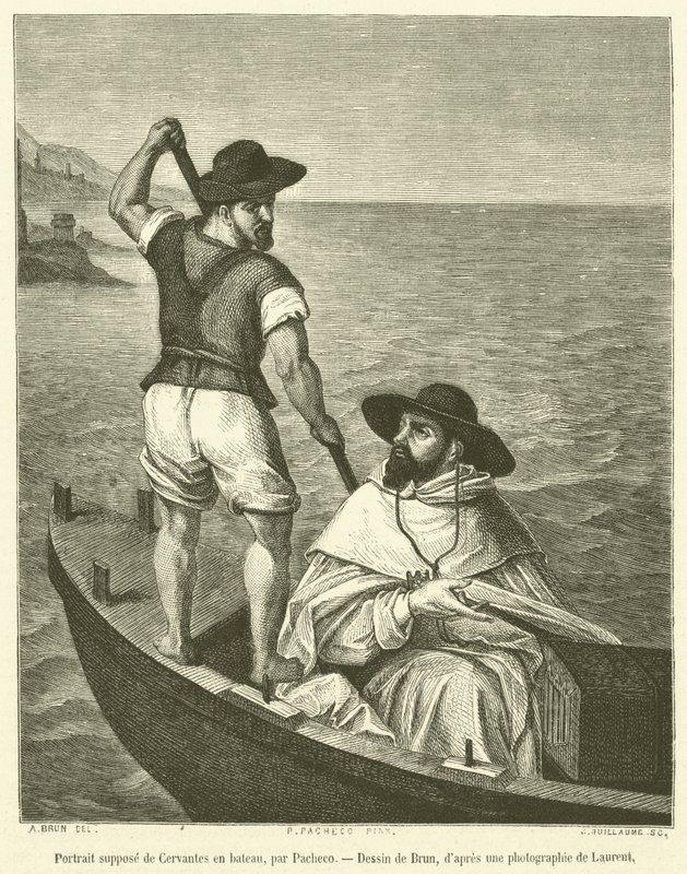 Cervantes állítólagos portréja csónakban (metszet) alkotó: French School