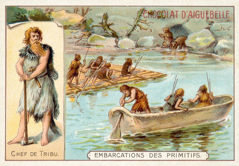 Őskori csónakok (chromolitho) alkotó: French School