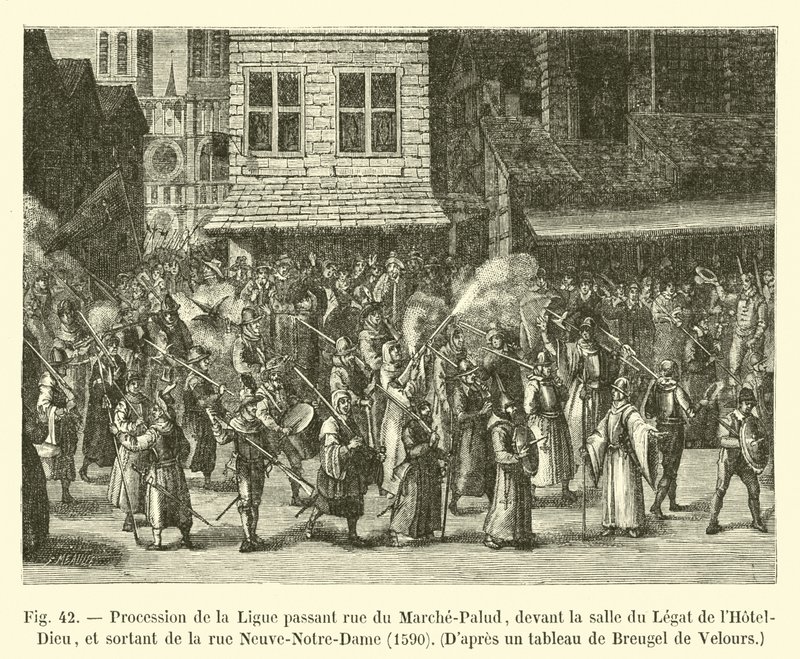A Liga felvonulása a rue du Marche-Palud mellett, a Salle du Legat de l