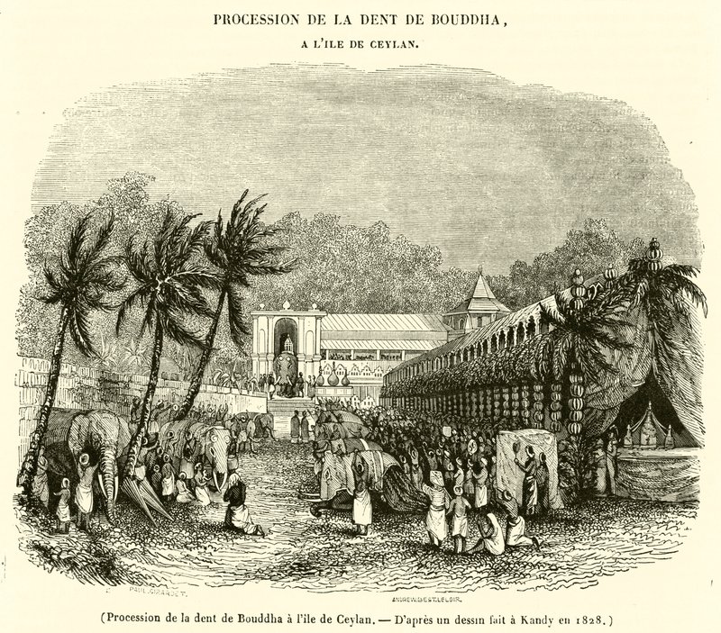 Buddha fogának körmenete Ceylon szigetén (metszet) alkotó: French School
