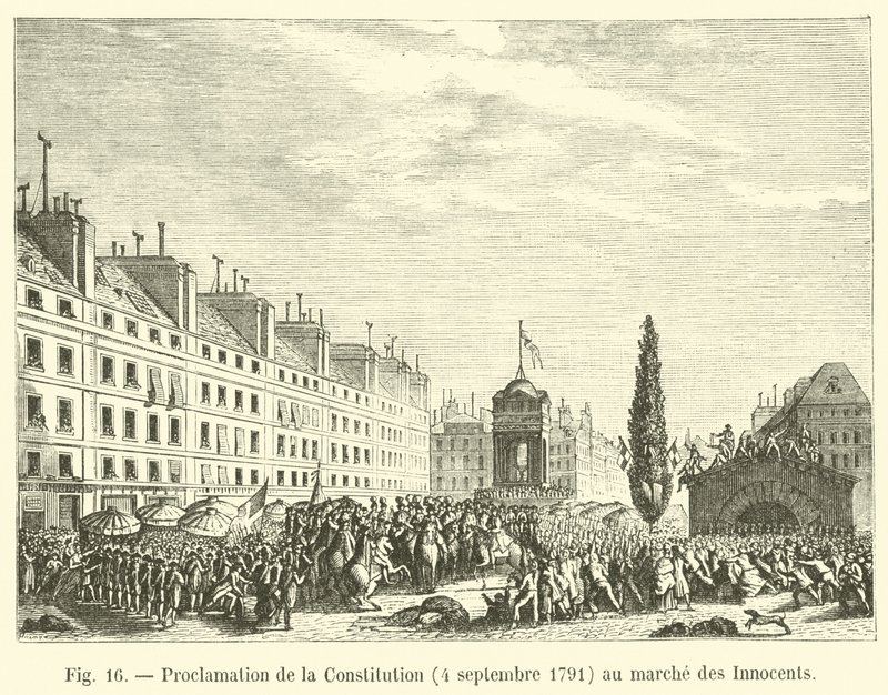 Az alkotmány kihirdetése, 1791. szeptember 4., az ártatlanok márciusán alkotó: French School