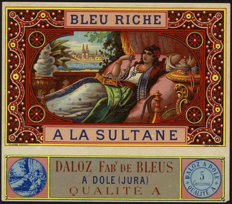 A Bleu Riche a la Sultane termékcímkéje alkotó: French School