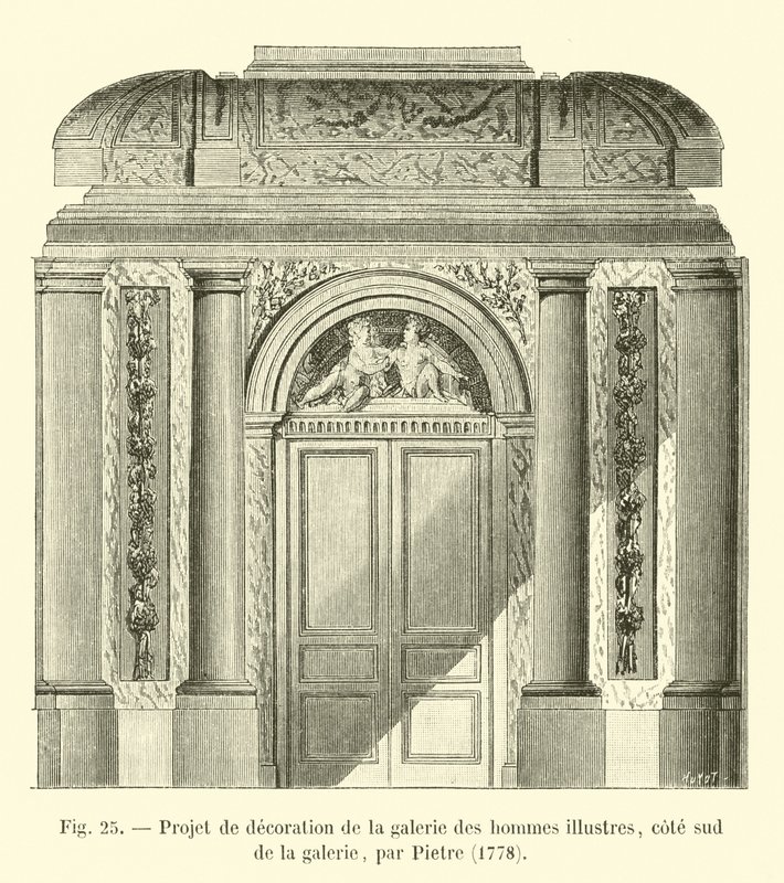 Dekorációs projekt az illusztris férfiak galériájához, a galéria déli oldalán, Pietre, 1778 alkotó: French School
