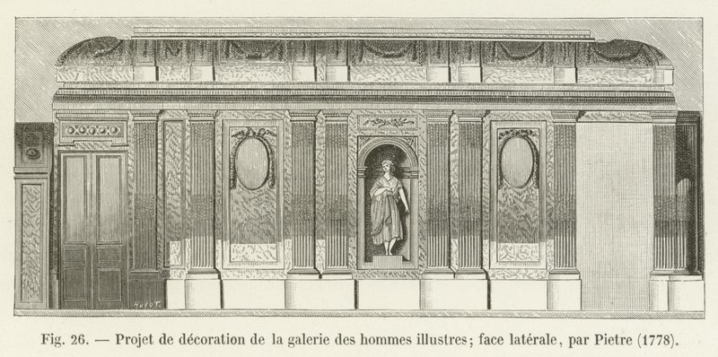Dekorációs projekt jeles férfiak galériájához; oldallap, Pietre, 1778 alkotó: French School