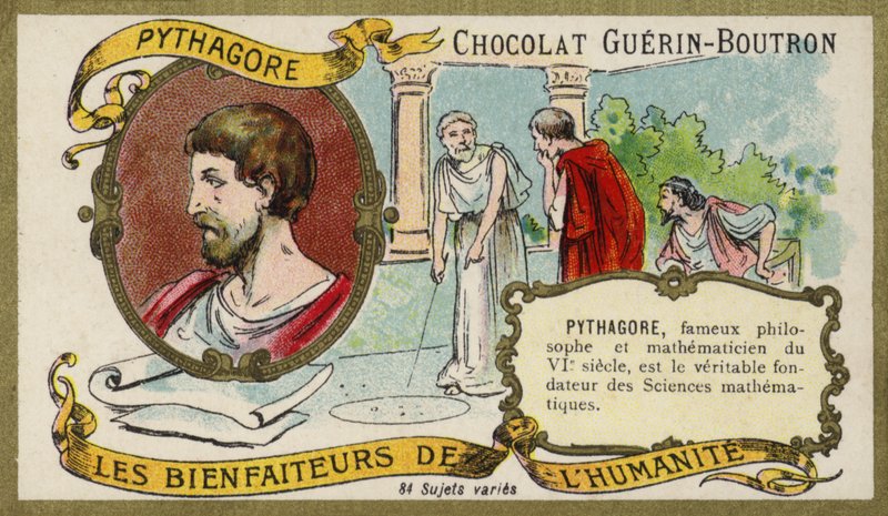 Pythagoras, ókori görög filozófus és matematikus (chromolitho) alkotó: French School