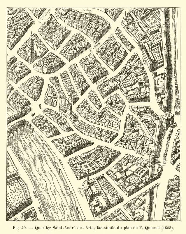Saint-Andre des Arts kerület, F Quesnel tervének fakszimile, 1608 alkotó: French School