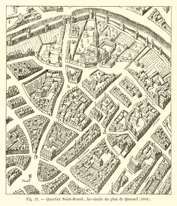Saint-Benoit kerület, Quesnel térkép fakszimile, 1608 alkotó: French School