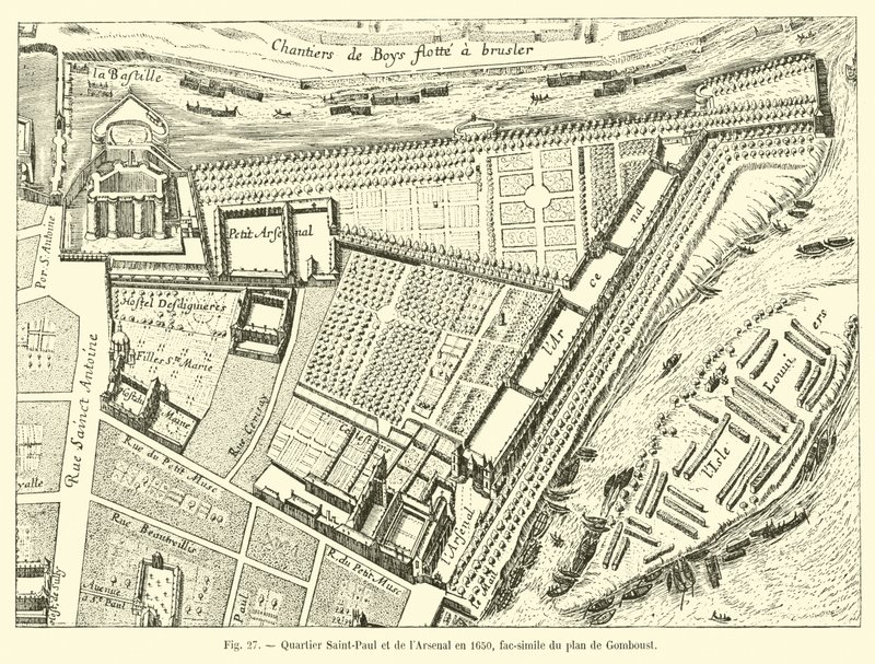 Saint-Paul és Arsenal kerület 1650-ben, Gomboust tervének fakszimile alkotó: French School