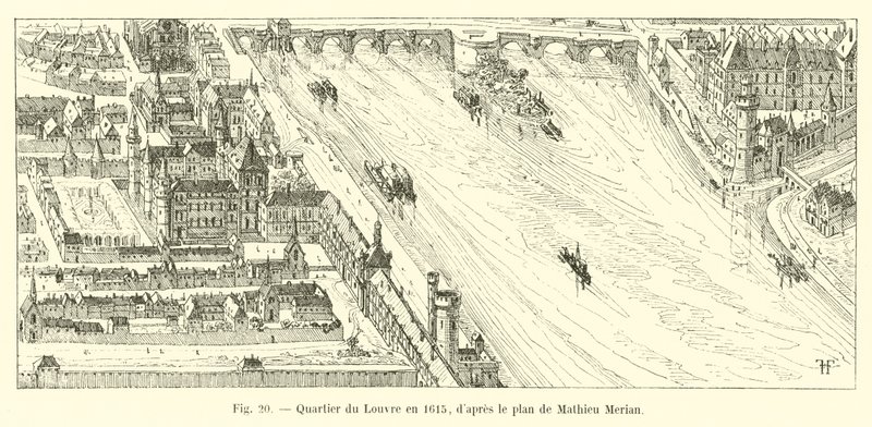 Louvre negyed 1615-ben, Mathieu Merian terve szerint alkotó: French School
