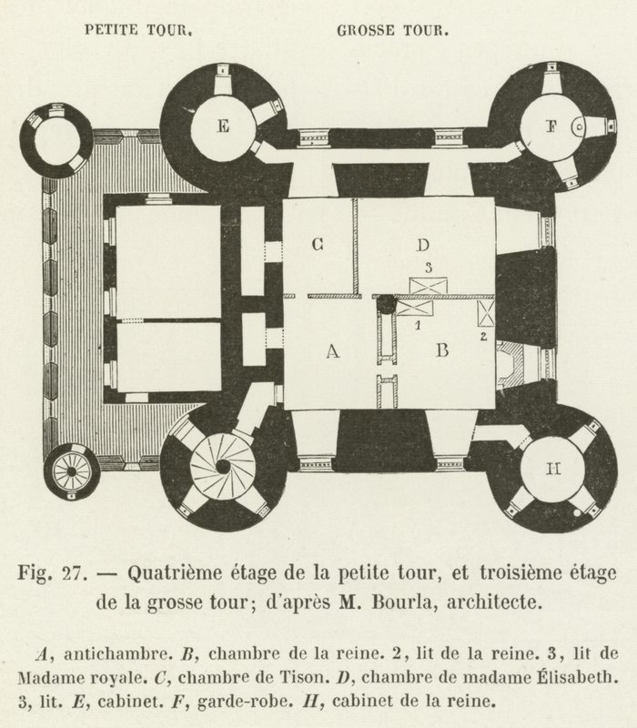 A kis torony negyedik emelete, a nagy torony harmadik emelete; M. Bourla építész szerint alkotó: French School