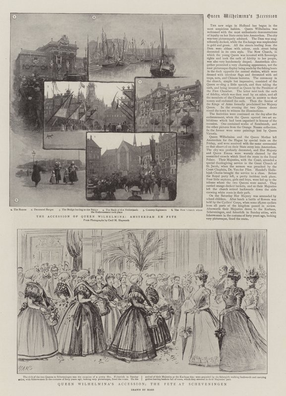 Wilhelmina királynő csatlakozása, a scheveningeni ünnepség (metszet) alkotó: French School